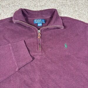 Polo Ralph Lauren Mens 1/4 Zip Pullover Sweater Maroon Cotton Jumper Large